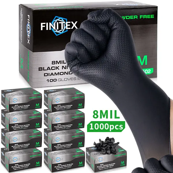 8Mil Heavy Duty Non-Slip Diamond Textured Nitrile Hand Gloves, Industrial Grade Defense Disposable Gloves for Construction, Gardening, Home Cleaning & Outdoor Work