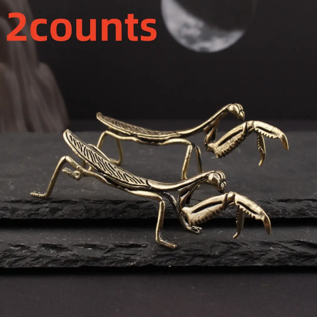 Set of 2 Bronze Mantis Figurines, Decorative Home Ornament, Solid Copper Tea Pet for Tea Ceremony, Antique Insect Decor, Solid Metal Decor, Perfect for Home and Party Decoration