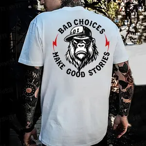 Monkeysober 100% Cotton Men's Suitable For All Seasons Bad Choices Make Good Stories Monkey Casual Fun And Fashionable Pure Cotton Outing Printed T-shirt