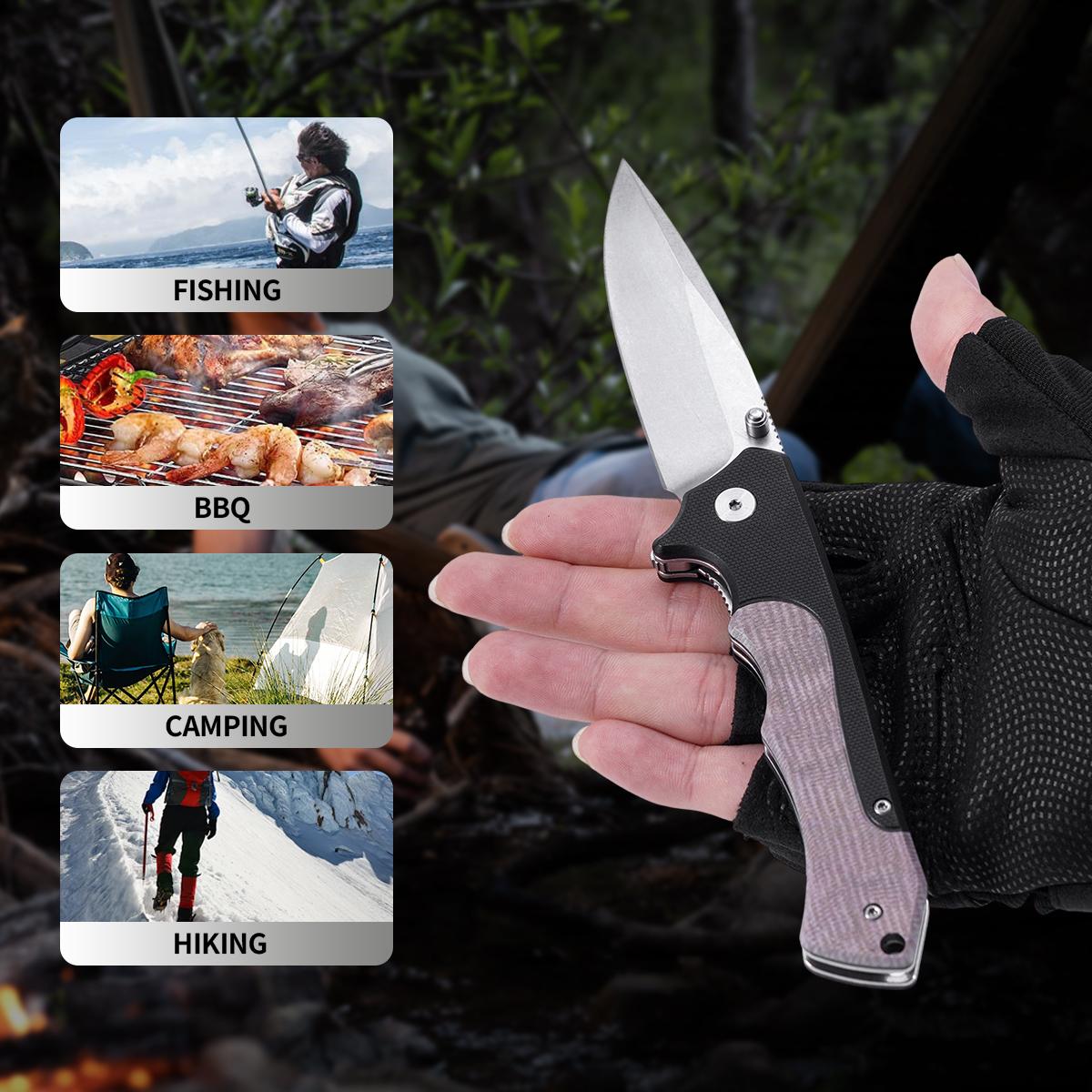 Stonewashed Stainless Steel Folding Knife, Must-Have Survival Gear for Outdoor Adventures