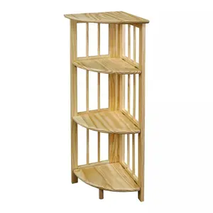 38.75" 4 Shelf Corner Folding Bookcase Natural - Solid Wood, Modern Design, Easy Storage