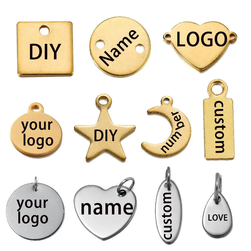 50-200Pcs Customized Custom Laser Engrave Name LOGO Stainless Steel Personalized Necklace Blank Tags Charms Jewelry