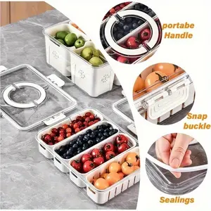 4-Compartment Food Storage Box, Food-Grade Sealed Organizer, Refrigerator Storage, Portable Picnic Container, Fruit Snack Spice Keeper