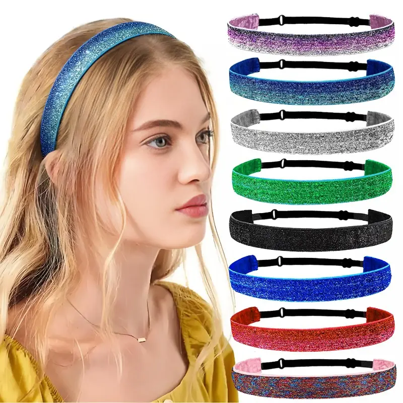 Women's New Adjustable Elastic Glitter Velvet Headbands - Chic Custom Sports Headbands with Easy-Slide Buckle, Non-Slip Fit, Gentle on Hair, No Tightness or Headaches, Ideal for Yoga, Birthday Styling