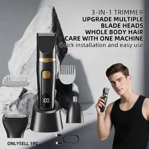 3-piece men's grooming set with USB charging hair clipper, electric shaver, fine trimmer, nose hair trimmer, lithium battery is an ideal holiday gift for men to have their hair cut, travel, styling, and beard care at home