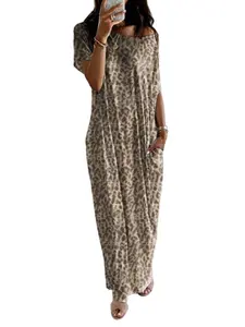 Women's Casual Plain Dress, Elegant Comfortable Sleepwear, Loungewear, All-Season Wearable Homewear, Loose-Fit Home Dress, Conceals Fat & Flatters Body