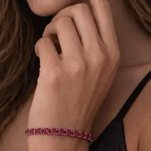 Lab grown glass filled red ruby bracelet on 925 silver