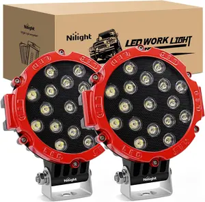 Nilight Led Light Bar 2PCS 7" 51w 5100LM Red Round Spot LED Light Pod Off Road Fog Driving Roof Bar Bumper for Jeep Truck ATV UTV SUV lightbars ledbarlight lightbar truck led daytime running, Off Road Lights, Led Work Light