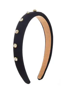 Black Cotton Padded Rhinestone Headband