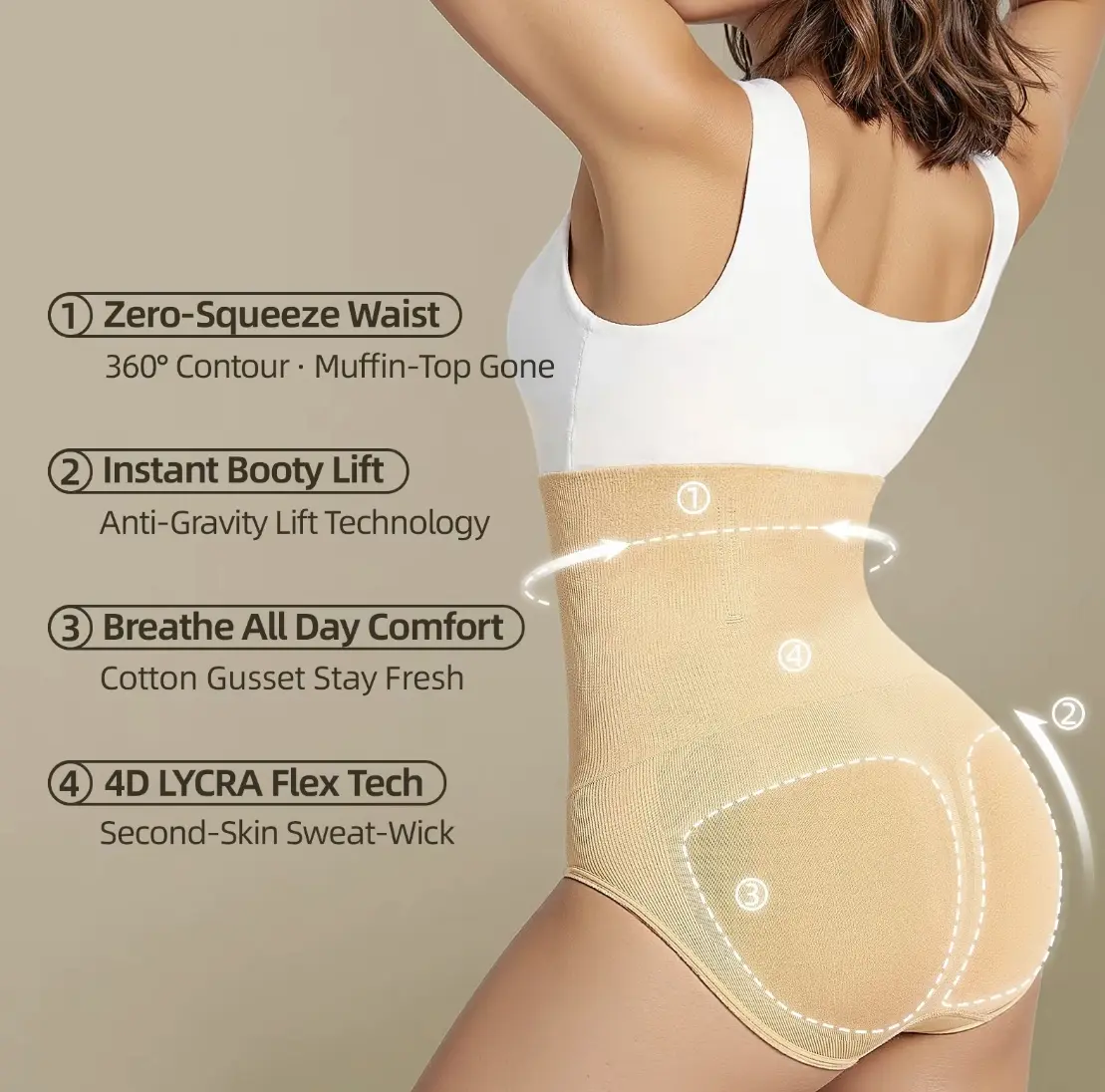 SLIMWEST Women's Tummy Control Shapewear Panties Hi-Waist Body Shaper Comfy Tummy Control Cotton Underwear Slimming Briefs Compression Minimalist Sexy Everyday Wear Breathable Smooth Style Basic Black Chic Elegant
