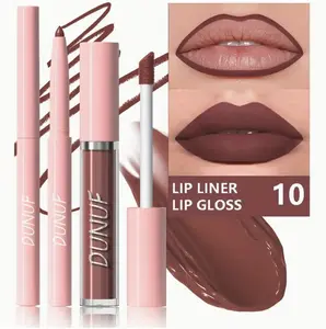 DUNUF #10 2pcs Matte Liquid Lipstick & Lipliner Set, 2-in-1 Matte Lip Set, Durable Waterproof, Highly Colored Lipstick, Lipliner for Shaping Lips