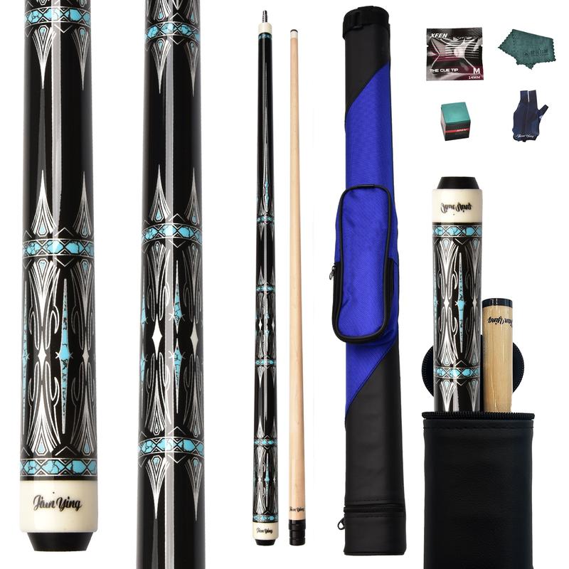JIAN YING Premium Billiards Cue Set with Leather Case 1/2 Split 12.5mm Tip 18-20oz Weight 58 Inches Length Black Pink Pattern Includes Cue Glove & Chalk