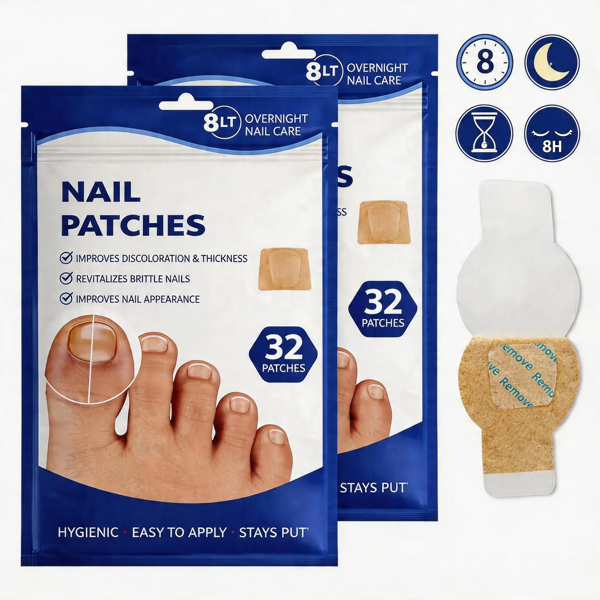 [Buy One Get One Free] 64 nail repair patches in total, suitable for damaged, thickened, and discolored toenails. Nighttime nail care bandage, suitable for fragile nails.