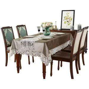 Nordic Lace Velvet Tablecloth Polyester Gold Trim Light Luxury Rectangle Home Dining Coffee Table Runner Elegant Geometric Floral Decor