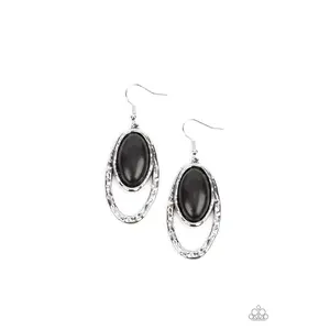 Pasture Paradise Black Fishhook Earrings F016 - Hammered Texture, Oval Shape Fashion Costume Jewelry Accessory