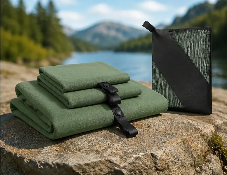 3-Pack Quick Dry Microfiber Travel Towels with Carry Bag, Lightweight Fast-Drying Camping Towels, 60" x 30", 30" x 15", 15" x 15" for Gym, Beach, Hiking, Swimming & Travel, Army Green