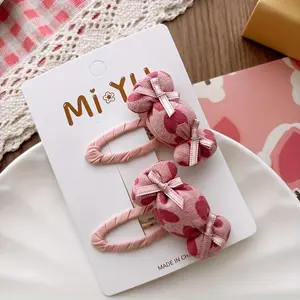 2pcs Pink Heart Bow Hair Clips Handmade Candy Hairpins Barrettes Headwear