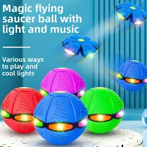 Light-up UFO Transforming Ball  Foot-operated Bouncing Ball Outdoor Toy | Kids' Interactive Stress-Relieving Bouncing Ball | One-button Press Light-up Bouncing Ball | Novel Gift for Exercise and Stress Relief Glowing Ball Flying Saucer