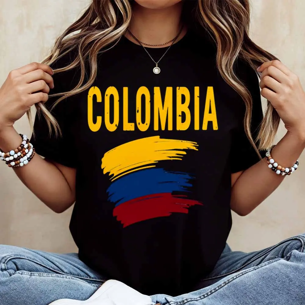 Women's Colombia Flag Printed Cotton Garment, Unisex Fit Short-Sleeve Casual Graphic T-Shirt, Streetwear Fashion Top
