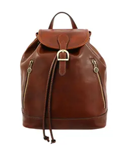 Brown Leather Backpack, Vintage Backpack for Women, Leather Rucksack, Full Grain leather Backpack with Drawstrings
