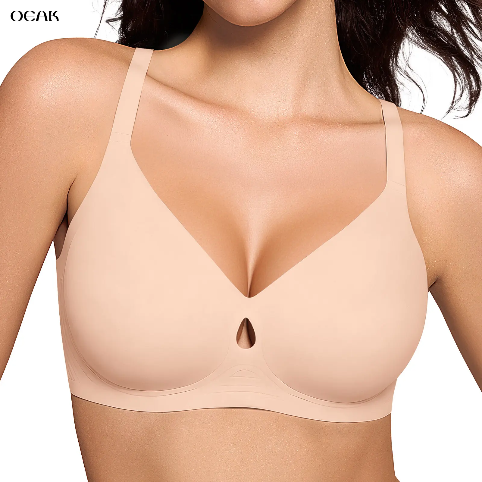 OEAK Women Wireless Jelly Bras Water Drop Hollow Breathable Seamless Push Up Full Coverage Supportive Womens V Neck Bralettes Everyday Bra