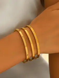 Women's Bangles Set, Stainless Steel Heart Design Jewelry, Casual Style, All-Season Wear, Lucky Charm Accessory