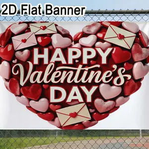 2D flat banner, 1pcValentine's Day Heart Shaped Backdrop, Red Pink Heart Arrangement Decor with HAPPY Valentine’s DAY Text for Party Decorations