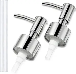 Silvery 2-Pack Adjustable Smooth Soap Dispenser Pump Replacements - Universal Lotion & Soap Pump Heads for Standard 28/400 Bottle Necks, Fits 26mm-28mm/1.02-1.10 in
