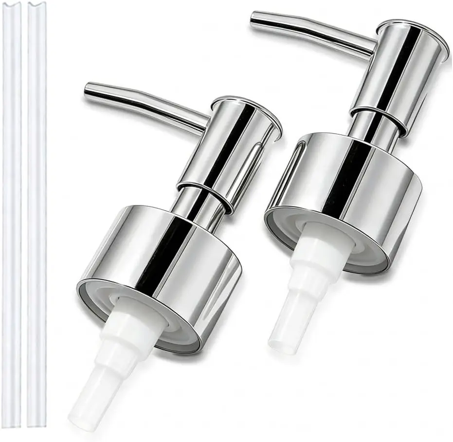 Silvery 2-Pack Screw-On Squeezable 1-Touch Packaged Adjustable Smooth Soap Dispenser Pump Replacements, Universal for Standard 28/400 Bottle Necks (26mm-28mm/1.02-1.10in) Lotion & Soap Pump Heads, One-Touch Soap Dispensers, Packaged Soap Dispensers