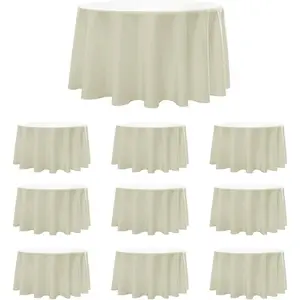 Round Tablecloth 120 Inch Tablecloth 10 Pack Ivory Table Cloths Washable Decorative Linen Polyester Table Clothes Cover