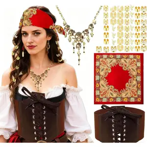 Pirate Costume Accessories Set, Including Headband Wrap, Skull Necklace & Belt, for Halloween & Carnival Party Outfits