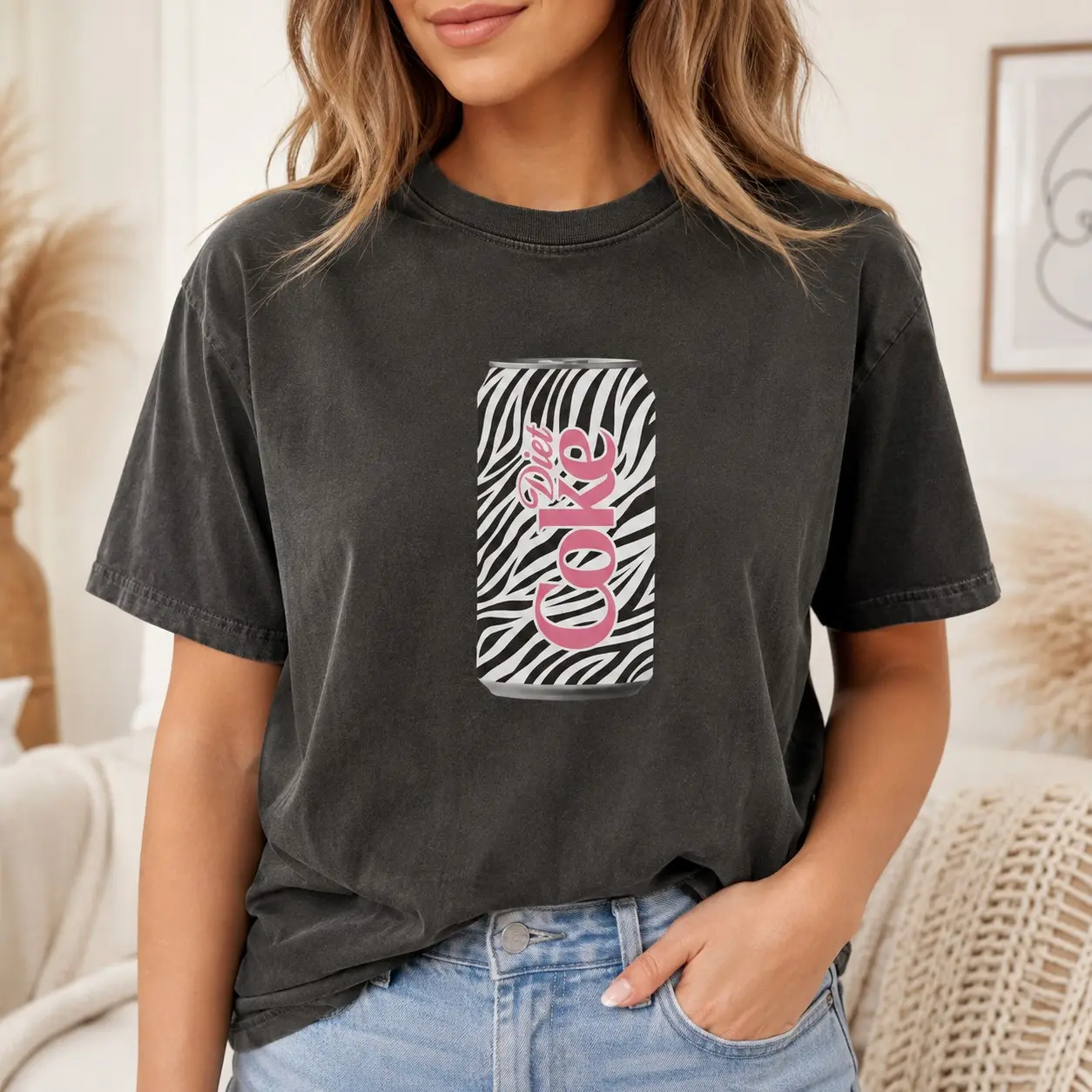 Comfort Colors Diet Coke Can Zebra Pattern Adults Graphic Shirts Music Festival, Wild Safari Summer Short Sleeve Friend Gift