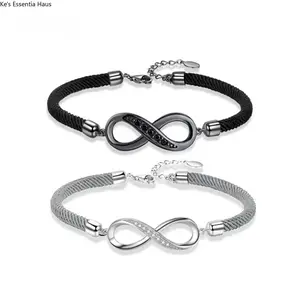 Couple's Infinity Symbol Rope Bracelet, crafted from premium copper with zirconia accents and an adjustable S925 extension chain. The perfect holiday gift for your boyfriend, girlfriend, or best friend. permanent  hand  chain