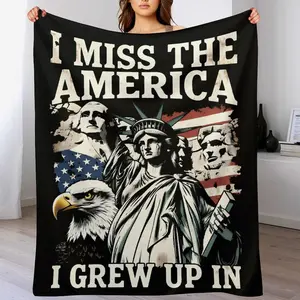 America 250 Year Anniversary Themed Blanket, Vibrant Red White Blue Patriotic Throw, Ultra Soft Flannel Fleece Blanket for All Season Use & Holiday Celebrations