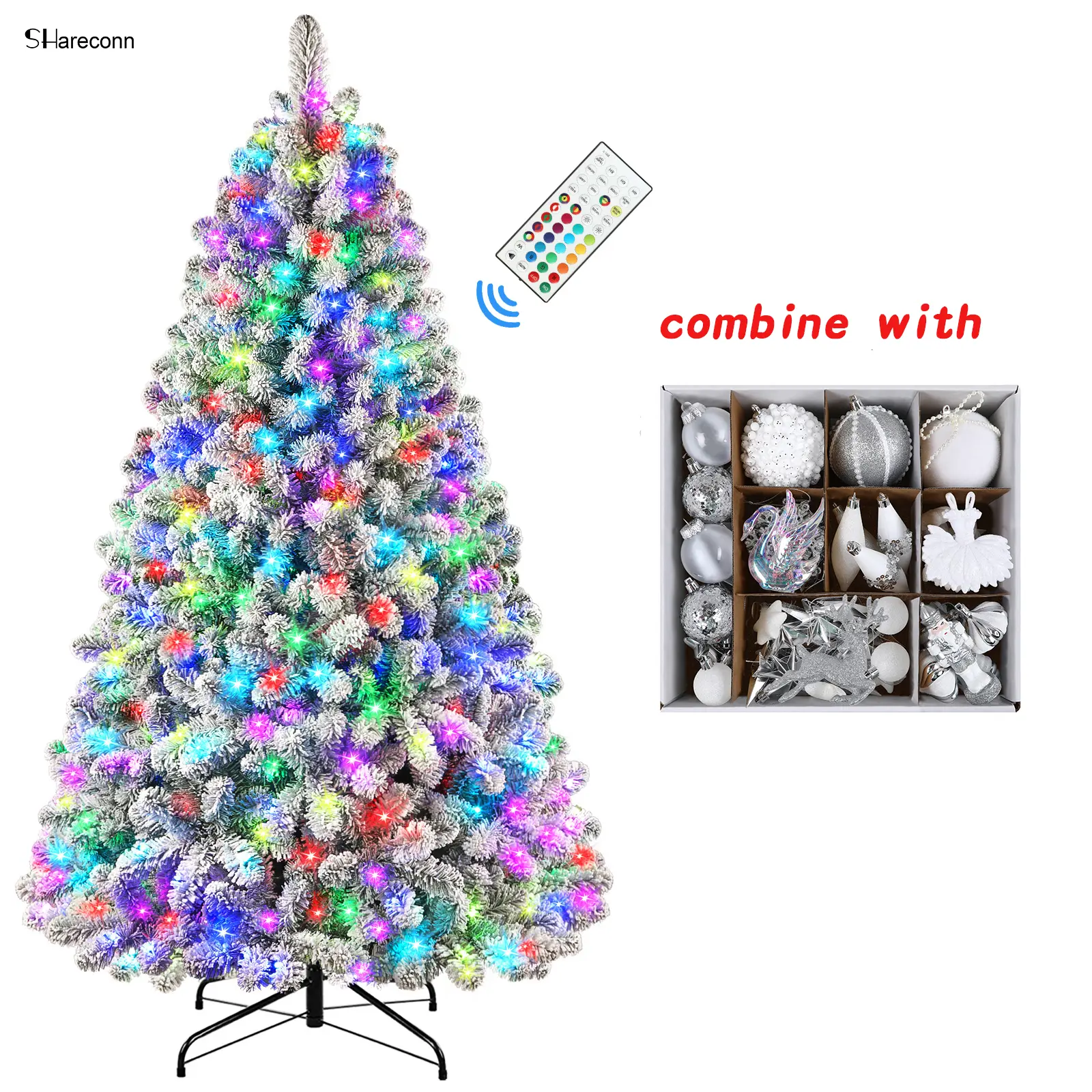 7.5FT RGB Snow Tree w/ ball-80ct
