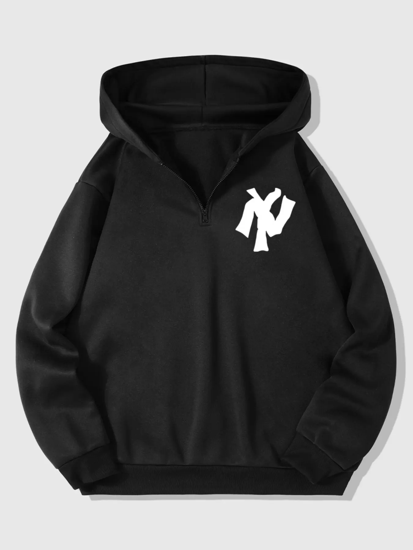 Women's Graphic Print Off-Shoulder Zip Hoodie, Casual Long Sleeve Hooded Sweatshirt, Fashionable Street Style, Fall & Winter Wear