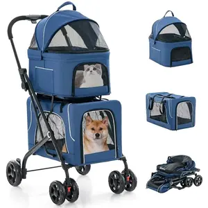 Pet Stroller for 2 Dogs with Detachable Carriers