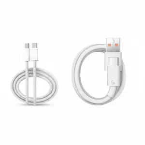 60W Type C and USB to Type C Cable Bundle, Fast Charging Cables with 1m or 2m Lengths, Polyamide and TPE Materials, Compatible with Smartphones and Type C Devices