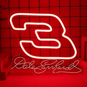 Dale Earnhardt's 3 Neon Sign Legends Never Die Neon lights Racing Themed Light Sign Tribute to The Intimidator for Wall Decor Neon Light for Racing Fans and Man Caves Gifts