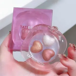 Three-Color Heart Highlighter Shimmer Pearl Glitter Eyeshadow Palette, Long-Lasting Brightening Makeup, Perfect for Daily Use & Special Occasions