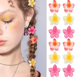 Mini Hawaiian Flower Hair Claw Clips – 12PCS Small 1.18" Colorful Claw Clips for Women & Girls | Strong Grip, Cute Hawaiian Style, Summer Hair Accessories (A-Multicolored) GQLV Tropical Plumeria Flower Hair Clips