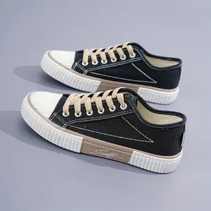 Women's Two-Tone Canvas Shoes Comfortable Low Top Lace-Up Sneakers