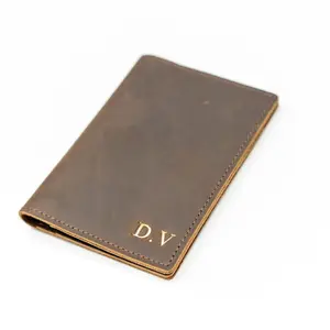 Monogrammed Passport Holder Cowhide Leather with Secure Zip Closure & Multiple Card Slots for Travel Brown Classic Accessory