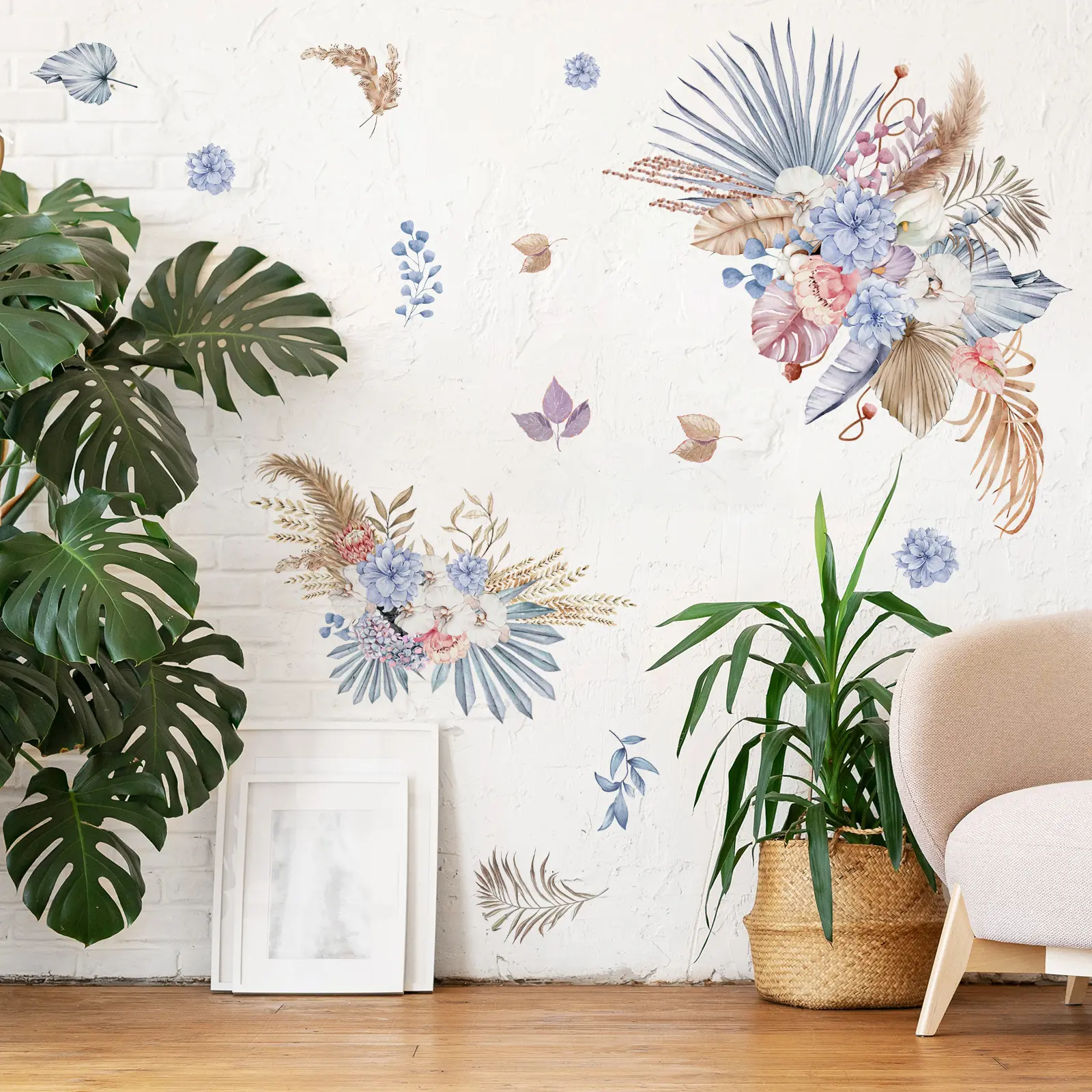 A (30*90cm) bohemian-style floral and leaf wall sticker for home decoration and beautification (M16639)
