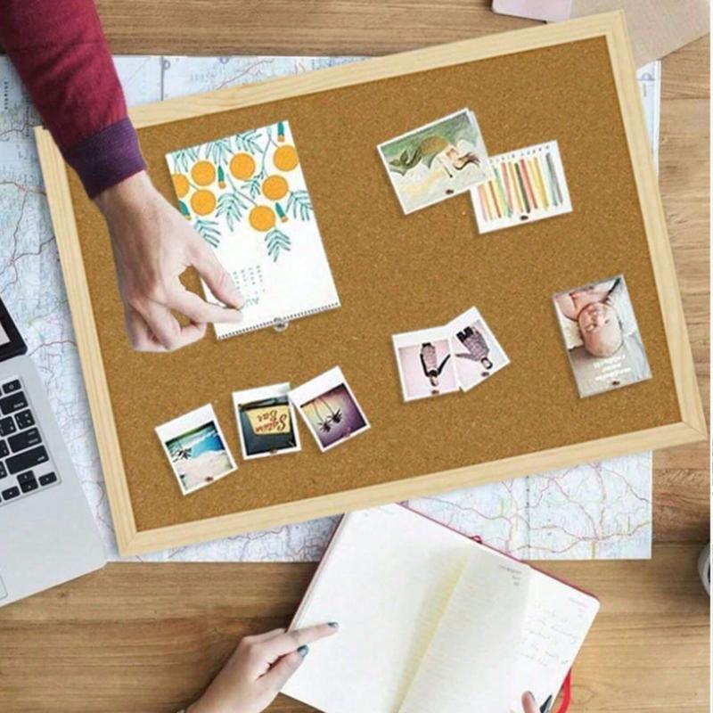 1pc Cork Bulletin Board with Oak Frame, Office & Home Decor Pinboard, Family School Message Board, Classroom Decoration