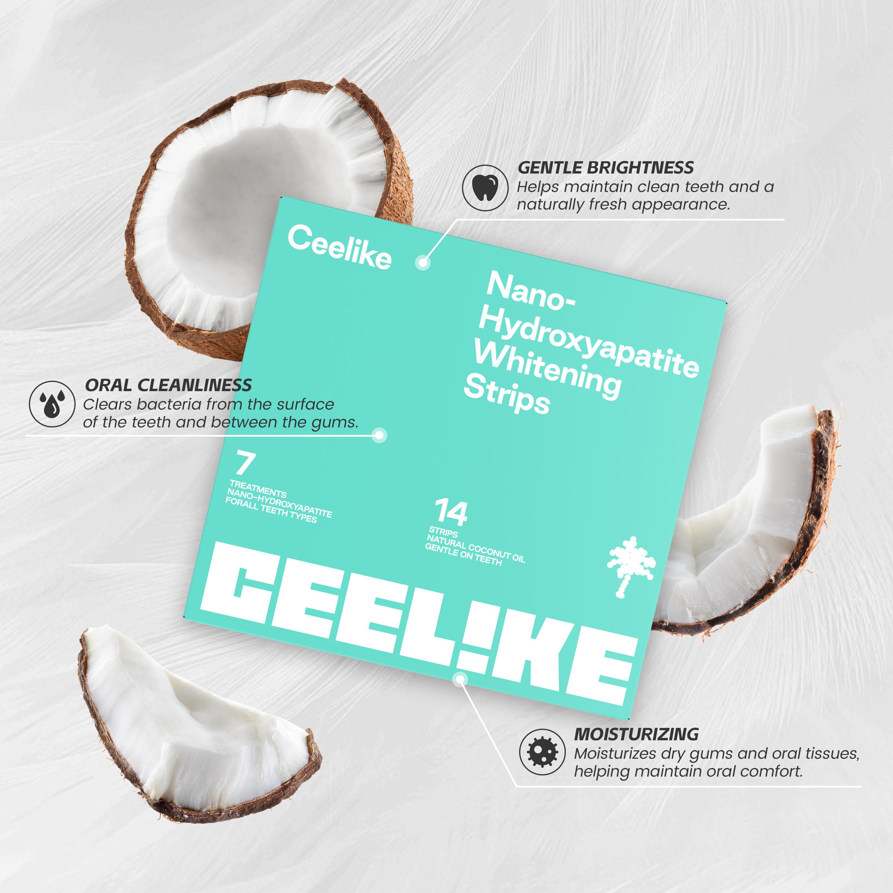 Ceelike 7-Day Teeth Brightener Strips for Adults, Enamel-Safe Hydroxyapatite Oral Care Teeth Whitener, Non-Sensitive Coconut-Infused Selfcare Product for Refreshedlook