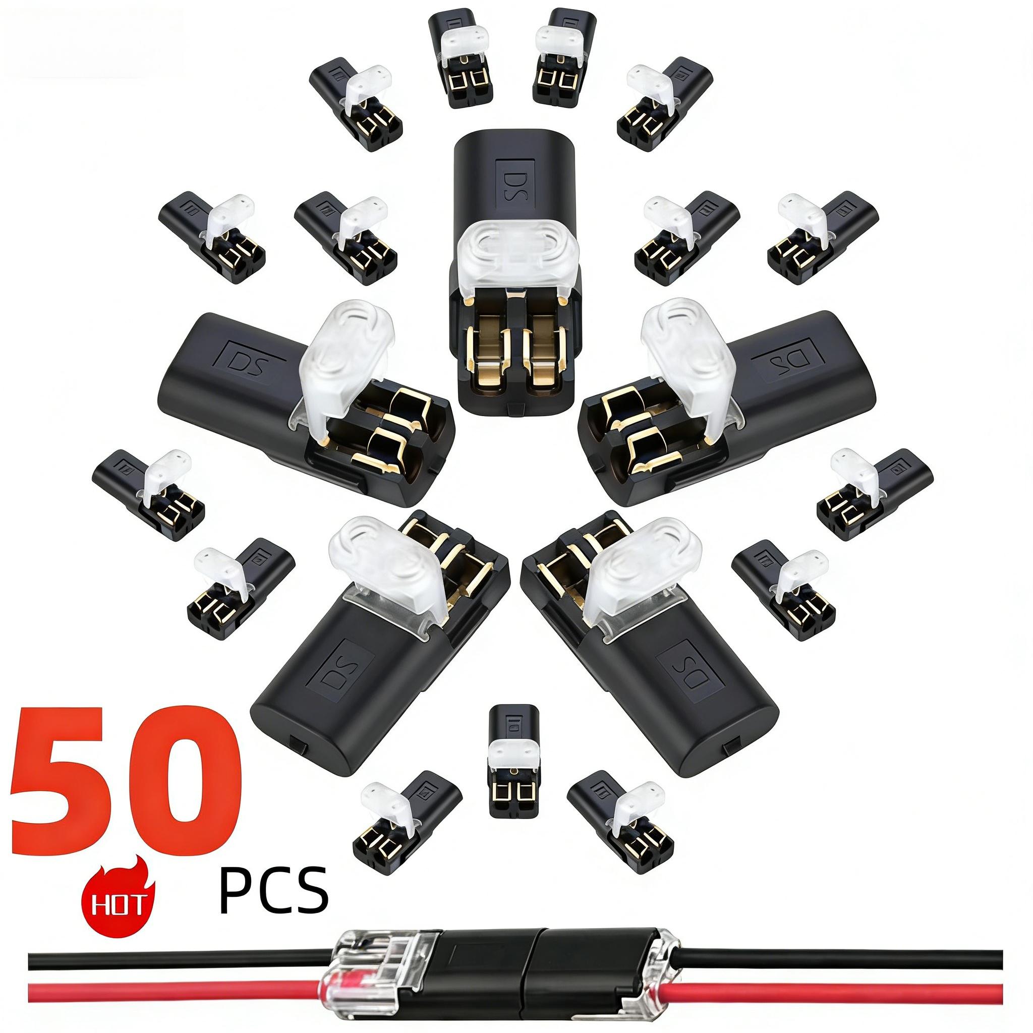 LED Strip Light Connector 100Pcs Double Wire Plug-in with Secure Locking Buckle, Quick Splice Snap-On Fasteners, No Solder Wire Connector Blocks for Low Voltage Cabinet TV Backlight DIY Model Hobby Decor