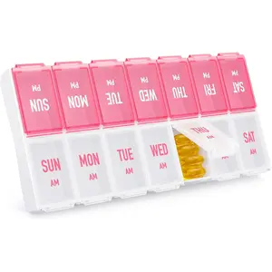 Weekly Pill Organizer 2 Times a Day, Stylish Pill Box 7 Day AM PM with Large Compartments, Pill Case Easy to Use, BPA-Free Pill Container for Vitamins, Fish Oils, Supplements, Medicines, Pink