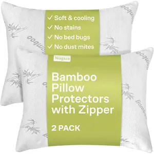 Cloud-Like Pillow Protectors with Zipper Standard Size - Breathable Cooling Pillow Covers for Hot Sleepers - 100% Resistant to Stains, Dust & Dirt (White 2-Pack)