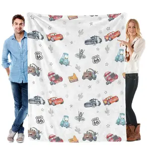 [SummerVibes] Disney Classic Soft Funny Cars Throw Blanket - Route 66 Themed, Home Bedroom Decor Flannel Blanket